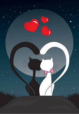 黑白猫在爱-传染媒介情人节贺卡