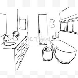 手绘浴室素描