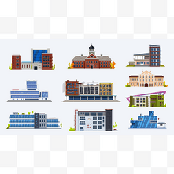 城市建筑、图标、学校和大学设置