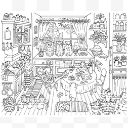 熟睡女孩矢量图片_精美的手绘矢量插图与旧厨房，漂