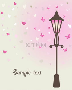 Valentine`s card with old street lamp.