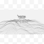 数字景观向量。数据技术。波浪山。技术表面。点地。几何数据。3d 插图