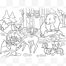 熊刺猬图片_森林景观与动物成人着色矢量