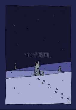 狗在冬天的夜晚-在深蓝色的版本-