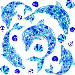 海洋动物贝壳图片_海豚的绘图中，一种海洋动物, 