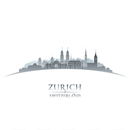苏黎世图片_苏黎世瑞士城市天际线轮廓白色背