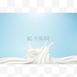 旋转牛奶图片_蓝色背景下3d 插图中的旋转醇厚牛