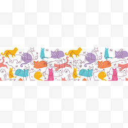 彩色猫科动物横向无缝图案背景边