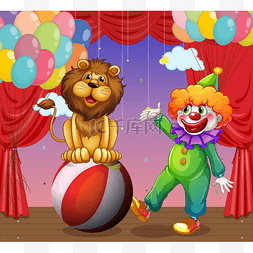 马戏团狮子图片_一只狮子和在马戏团里的小丑