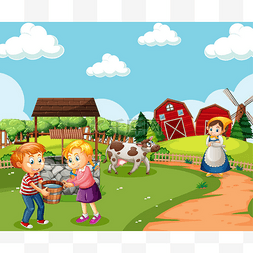 谷仓的衣服图片_带有红色谷仓和风车场景说明的农
