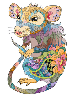 大鼠的图片_Zentangle 风格的大鼠。手绘花边向