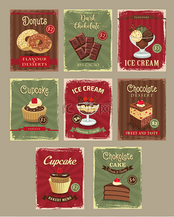 冰淇淋水果海报图片_面包店价格牌矢量复古设计方案集