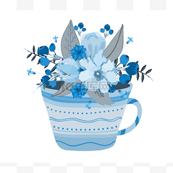 茶杯茶壶线描图片_茶杯里满是水彩花 
