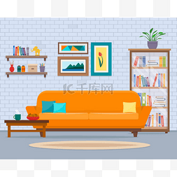 沙发平面矢量图图片_带家具的客厅.