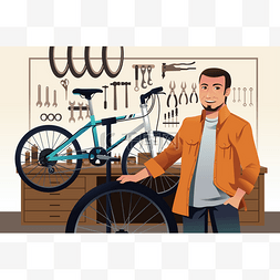 自行车店图片_自行车店老板在他的自行车修理店