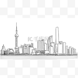 长江的图片_上海市中心全景写意画