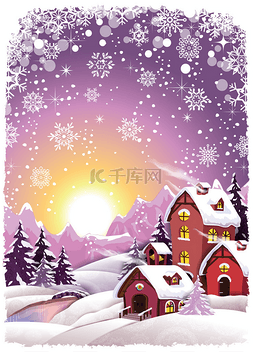 圣诞节渐变图片_装饰的雪冬天村庄
