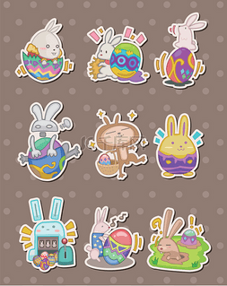 鸡蛋贴纸图片_卡通复活节兔和鸡蛋贴纸