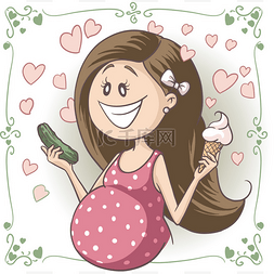 奇怪食物图片_孕妇吃冰激淋和泡菜矢量卡通
