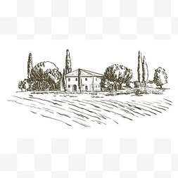 手绘村庄矢量图片_村庄的房屋和农田。用手绘在灰色