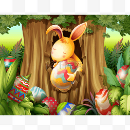 一棵树图片_一只兔子的一棵树与鸡蛋包围洞内