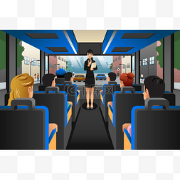 导游跟在一辆旅游巴士的游客