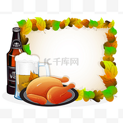 秋天autumn图片_啤酒和炸鸡与秋天叶子