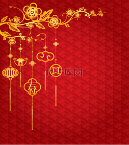 金色新年背景图片_中国新年背景与金色装饰