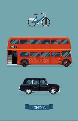 城市服务插画图片_伦敦城市公共交通