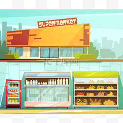 超市翻倒的货架图片_超市 2 复古卡通横幅设置 