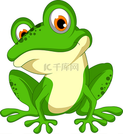 有趣的绿色青蛙卡通坐