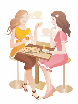 两个漂亮的女孩，在一家咖啡馆
