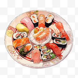 一盘寿司图片_美食免抠寿司卷元素手绘