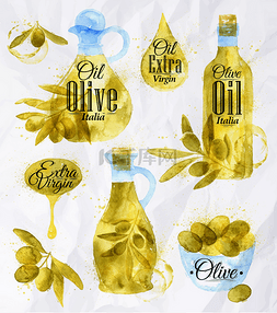 水彩绘制的橄榄油