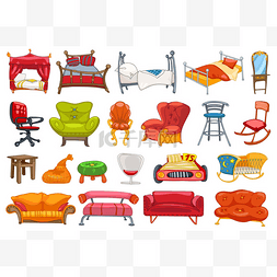 各种床图片_矢量设置家具插图.