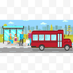 错过再等图片_公共汽车站公共交通矢量平面插图