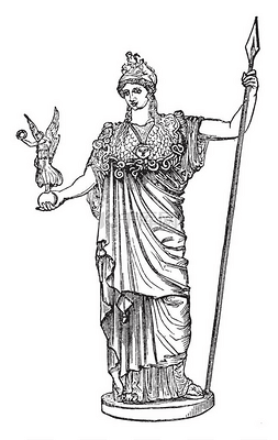雕刻线条图片_雕像代表雅典娜站立大胆, 持有耐