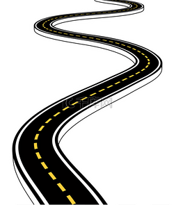 白色道路图片_离开公路, 弯曲的道路与标记。3d 