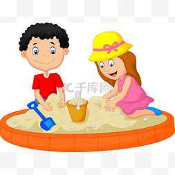 矢量玩耍的孩子图片_建筑沙堡装饰沙滩上玩耍的孩子卡