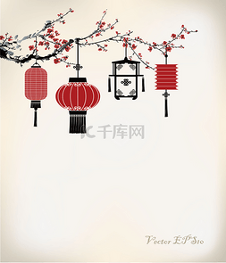灯笼挂在树上图片_中国的灯笼挂在樱桃树上