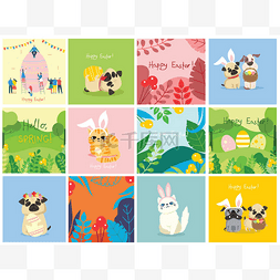 手绘兔子耳朵图片_快乐的复活节卡片在平面设计。复