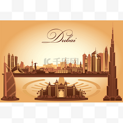 市背景图片_迪拜市的天际线轮廓背景