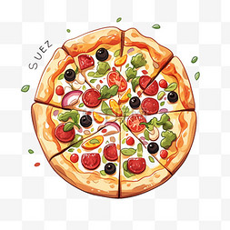 卡通双拼披萨图片_美食披萨免抠元素手绘