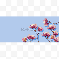 蓝色的玉兰花图片_玉兰花春天向量。漂亮的卡片模板