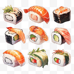 免抠美食png图片_元素手绘美食免抠寿司卷