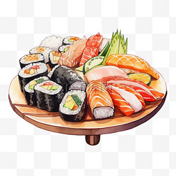 一盘寿司图片_元素寿司美食免抠手绘