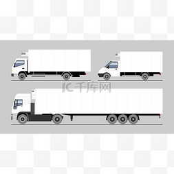 向量集不同的冷藏卡车，侧半拖车