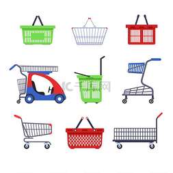 购物超市购物车或手推车和篮子容