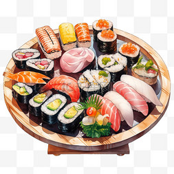 美食一盘寿司卷元素手绘