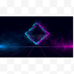 网格发光图片_Synthwave 蒸汽波复古波网络景观与